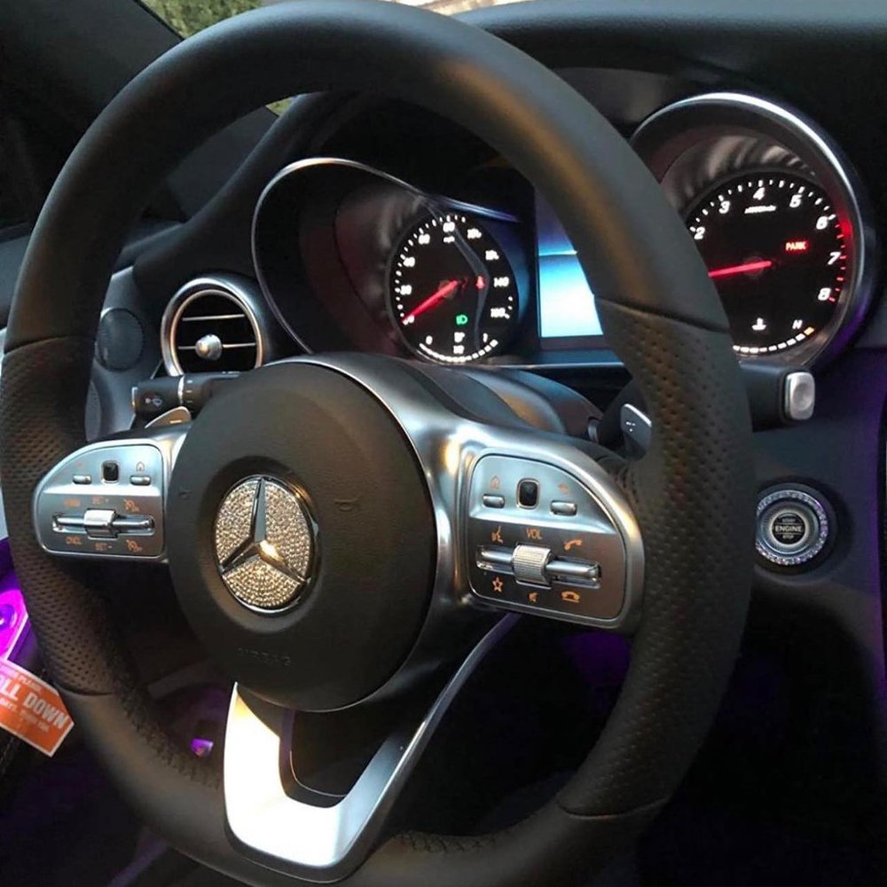Steering Wheel Bling Crystal Emblem Accessory Interior Decal Sticker, Small 45mm